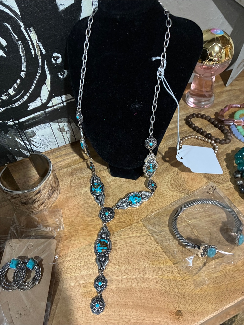 Turquoise and Silver Y-Style Women's Necklace - Unbranded